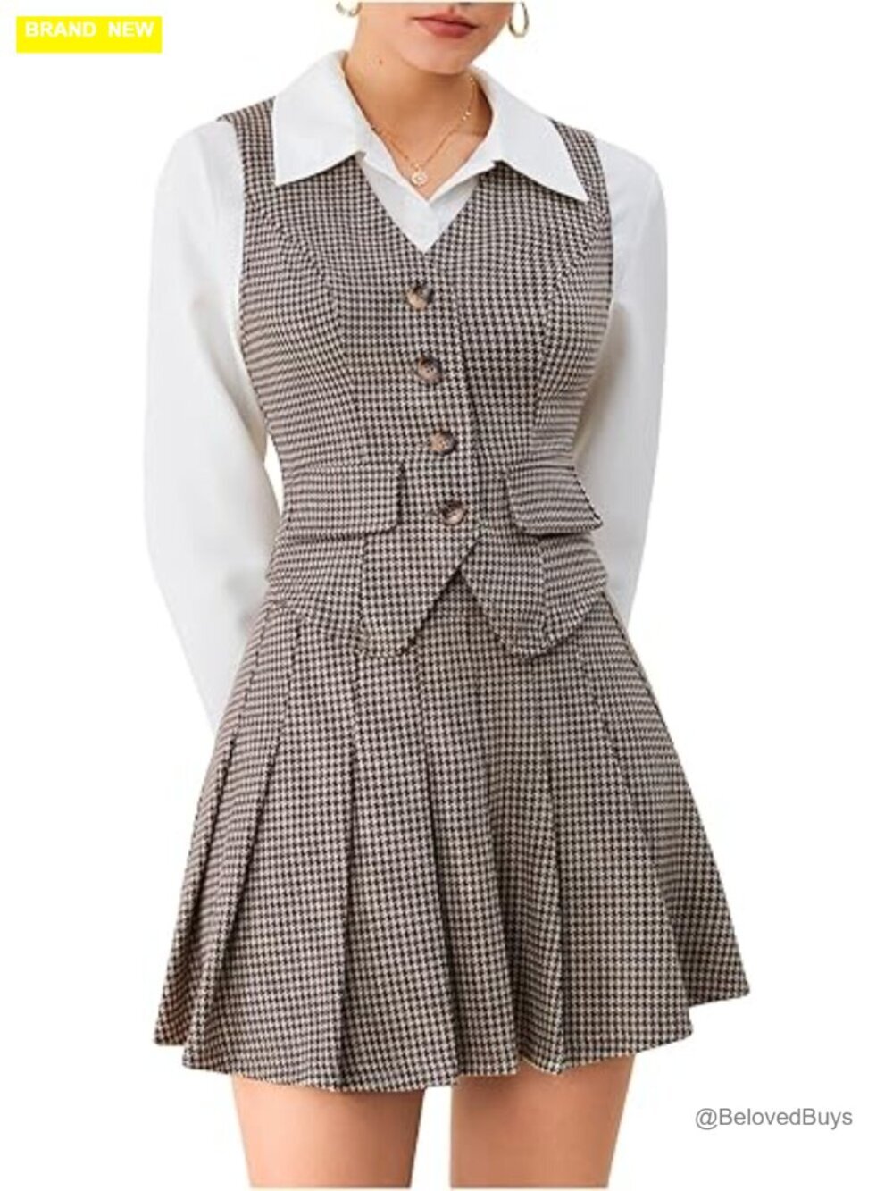 Plaid 2 Piece Outfit Vest Top and Pleated Mini Skirt Set
